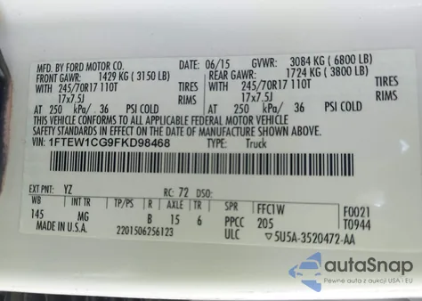 2015 Ford F-150 Xlt z USA, uszkodzony, nr VIN 1FTEW1CG9FKD98468